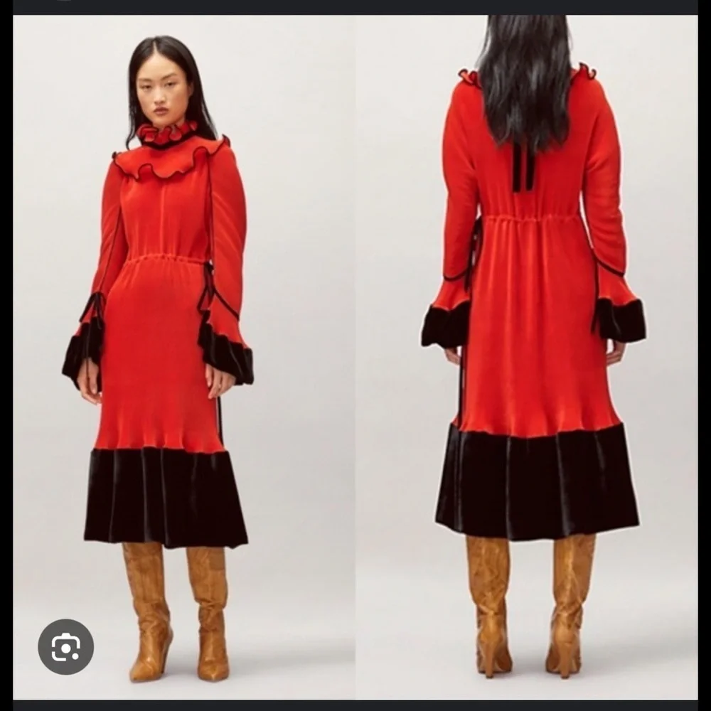 Tory Burch NWT Red Pleated Ruffle Dress Size 10 $998 MSRP